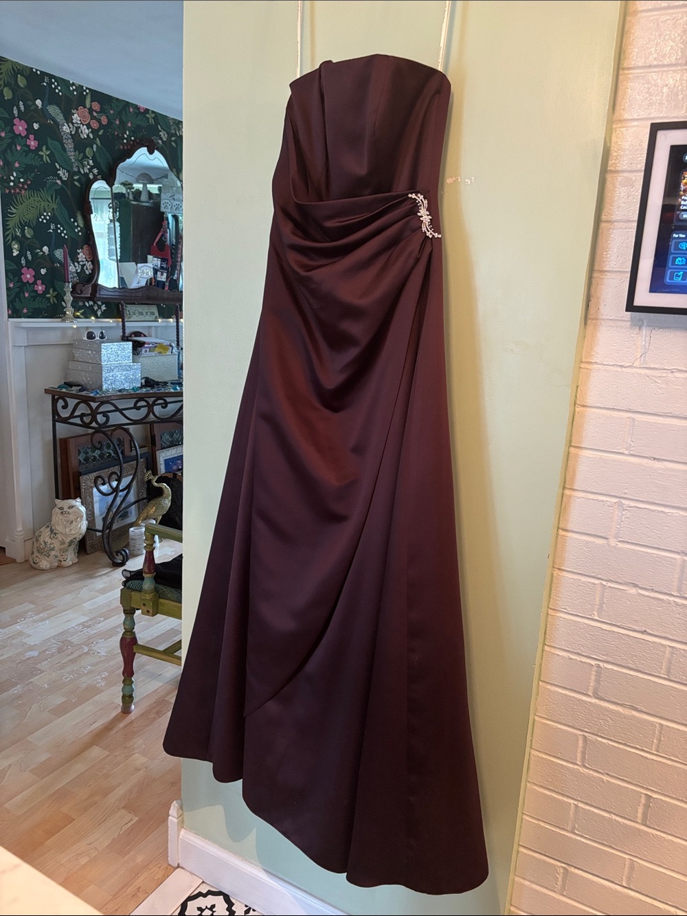 David’s bridal Strapless Burgundy Evening Gown with wrap size 10